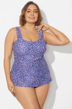 Blue Wide Straps Tie-Back White Speckle Tankini Top -Maraluxe Swimwear Shop b sftan2003261 5