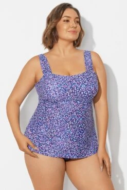 Blue Wide Straps Tie-Back White Speckle Tankini Top -Maraluxe Swimwear Shop b sftan2003261 6