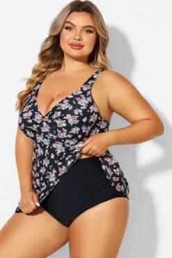 Floral Print V-Neck Adjustable Straps Tankini Top -Maraluxe Swimwear Shop b sftan2003334 5