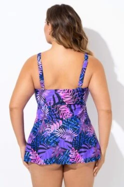 Purple Palm Leaf Adjustable Straps Tankini Top -Maraluxe Swimwear Shop b sftan2003335 2