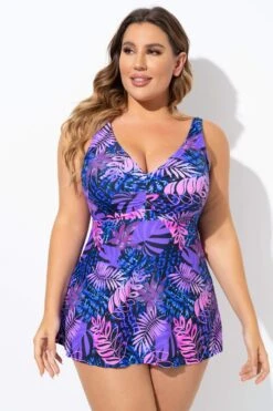 Purple Palm Leaf Adjustable Straps Tankini Top -Maraluxe Swimwear Shop b sftan2003335 5