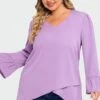 Purple Asymmetrical Ruffles Sleeve Crisscross Hem Blouse 2 Purple Asymmetrical Ruffles Sleeve Crisscross Hem Blouse -Maraluxe Swimwear Shop c top003001 1