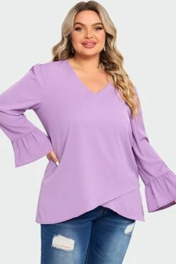 Purple Asymmetrical Ruffles Sleeve Crisscross Hem Blouse -Maraluxe Swimwear Shop c top003001 6