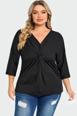 Black V Neck Modal Twist Front Women T-Shirt -Maraluxe Swimwear Shop c top005001 3