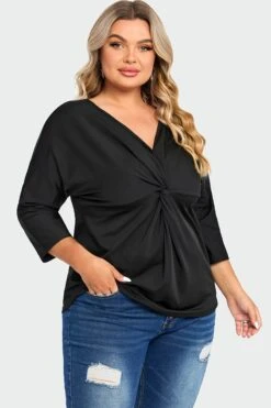 Black V Neck Modal Twist Front Women T-Shirt -Maraluxe Swimwear Shop c top005001 6