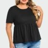 Black Peplum Short Sleeve Round Neck Top 2 Black Peplum Short Sleeve Round Neck Top -Maraluxe Swimwear Shop c top006001 1