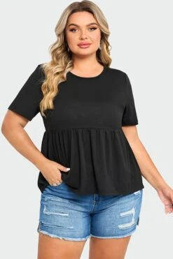 Black Peplum Short Sleeve Round Neck Top -Maraluxe Swimwear Shop c top006001 4