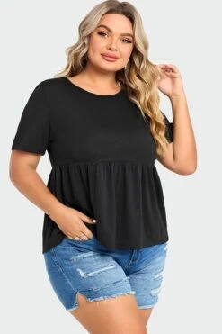 Black Peplum Short Sleeve Round Neck Top -Maraluxe Swimwear Shop c top006001 6