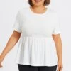 White Plus Size Round Neck Peplum Top -Maraluxe Swimwear Shop c top006002 1
