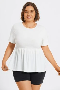 White Plus Size Round Neck Peplum Top -Maraluxe Swimwear Shop c top006002 3