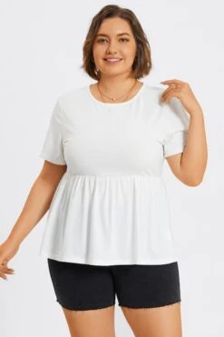 White Plus Size Round Neck Peplum Top -Maraluxe Swimwear Shop c top006002 4