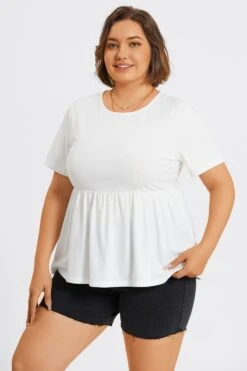 White Plus Size Round Neck Peplum Top -Maraluxe Swimwear Shop c top006002 5