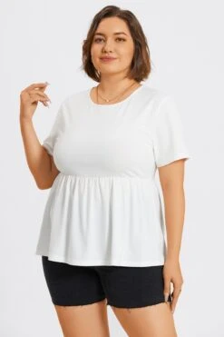 White Plus Size Round Neck Peplum Top -Maraluxe Swimwear Shop c top006002 6