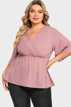 Pink Peplum V Neck Short Sleeve Blouse 10 Pink Peplum V Neck Short Sleeve Blouse -Maraluxe Swimwear Shop c top009001 3
