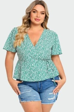 Floral Print Butterfly Sleeve Wrap Knot Side Blouse -Maraluxe Swimwear Shop c top010001 3