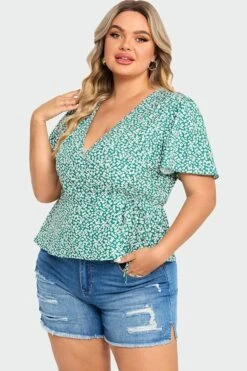 Floral Print Butterfly Sleeve Wrap Knot Side Blouse -Maraluxe Swimwear Shop c top010001 4