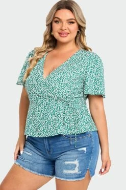 Floral Print Butterfly Sleeve Wrap Knot Side Blouse -Maraluxe Swimwear Shop c top010001 5