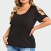 Black Square Neck Lattice Cold Shoulder Top -Maraluxe Swimwear Shop c top011001 1