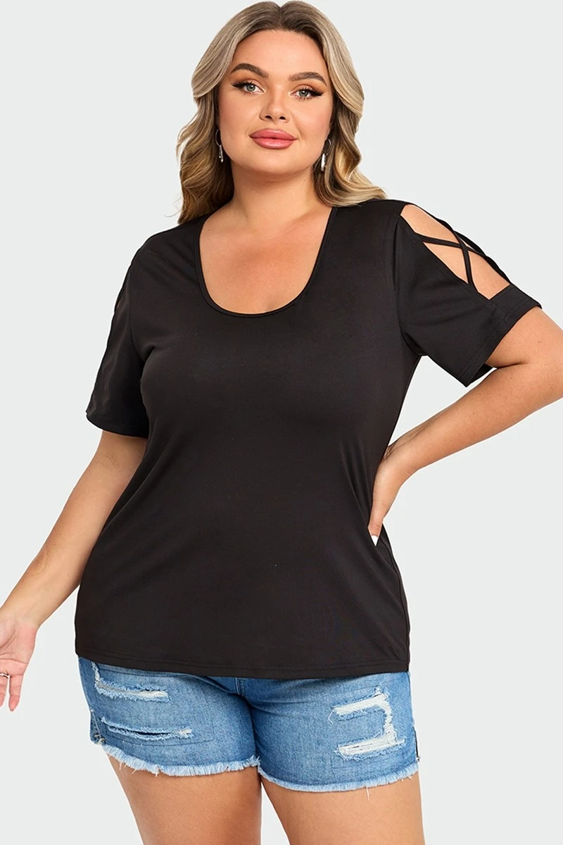 Black Square Neck Lattice Cold Shoulder Top 7 Black Square Neck Lattice Cold Shoulder Top - Image 5