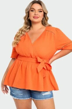 Orange V-Neck Puff Sleeves Side Tie Top -Maraluxe Swimwear Shop c top012001 3