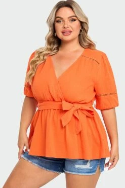 Orange V-Neck Puff Sleeves Side Tie Top -Maraluxe Swimwear Shop c top012001 4