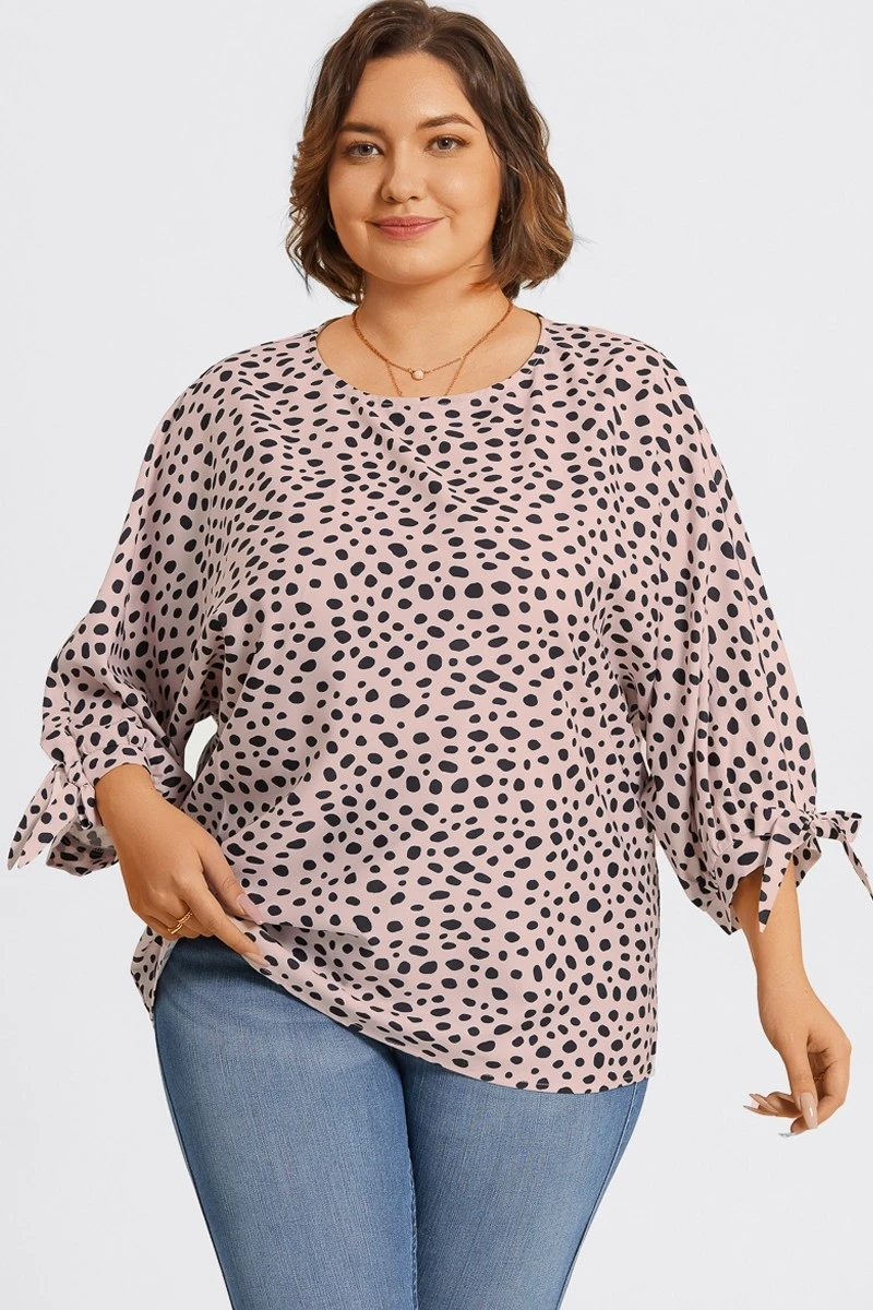 Leopard Print 3/4 Tie-Sleeve Blouse 3 Leopard Print 3/4 Tie-Sleeve Blouse