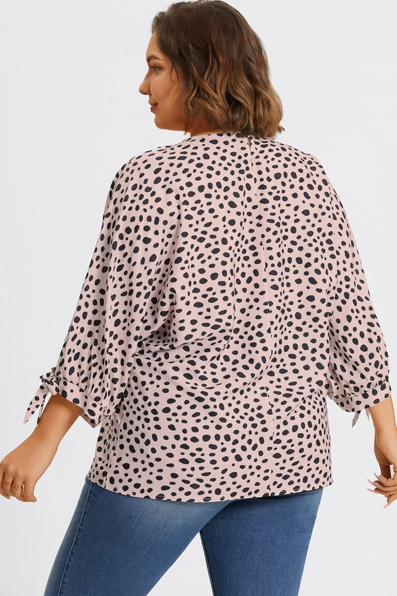Leopard Print 3/4 Tie-Sleeve Blouse 4 Leopard Print 3/4 Tie-Sleeve Blouse - Image 2