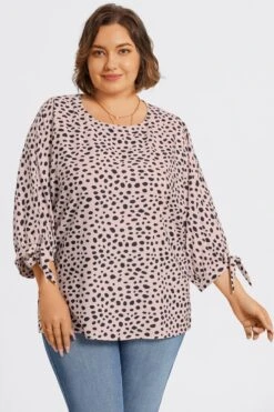 Leopard Print 3/4 Tie-Sleeve Blouse 10 Leopard Print 3/4 Tie-Sleeve Blouse -Maraluxe Swimwear Shop c top043001 3