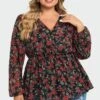 V-Neck Floral Printed Lantern Sleeve Ruffle Blouse -Maraluxe Swimwear Shop c topbc009002 1