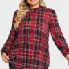 Plaid Long Sleeve Round Neck Long Blouse -Maraluxe Swimwear Shop c topbc018001 3
