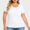 Plus Size White Short Sleeve Basic V-Neck Top -Maraluxe Swimwear Shop c topbc025003 1