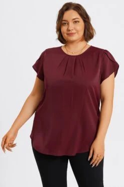 Plus Size Burgundy Round Neck Cap Sleeve Blouse 11 Plus Size Burgundy Round Neck Cap Sleeve Blouse -Maraluxe Swimwear Shop c topbc026001 4