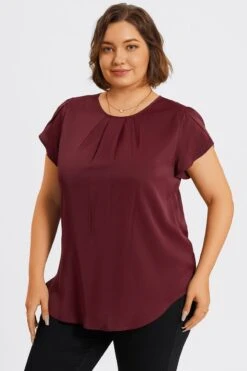 Plus Size Burgundy Round Neck Cap Sleeve Blouse 12 Plus Size Burgundy Round Neck Cap Sleeve Blouse -Maraluxe Swimwear Shop c topbc026001 5