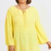 Plus Size Yellow Tie Neck Long Sleeve Blouse 1 Plus Size Yellow Tie Neck Long Sleeve Blouse -Maraluxe Swimwear Shop c topbc028001 1