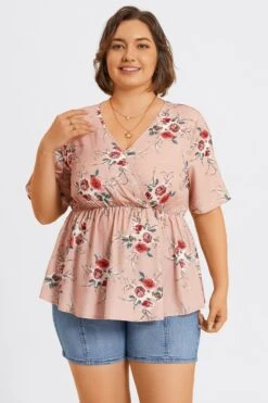 Floral Print Wrap Ruffles Asymmetrical Hem Blouse -Maraluxe Swimwear Shop c topbc030001 4