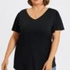 Plus Size Black V-Neck Flutter Sleeve Tee -Maraluxe Swimwear Shop c topbc031001 1