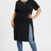 Black Crew Neck Split Front Long Tunic
