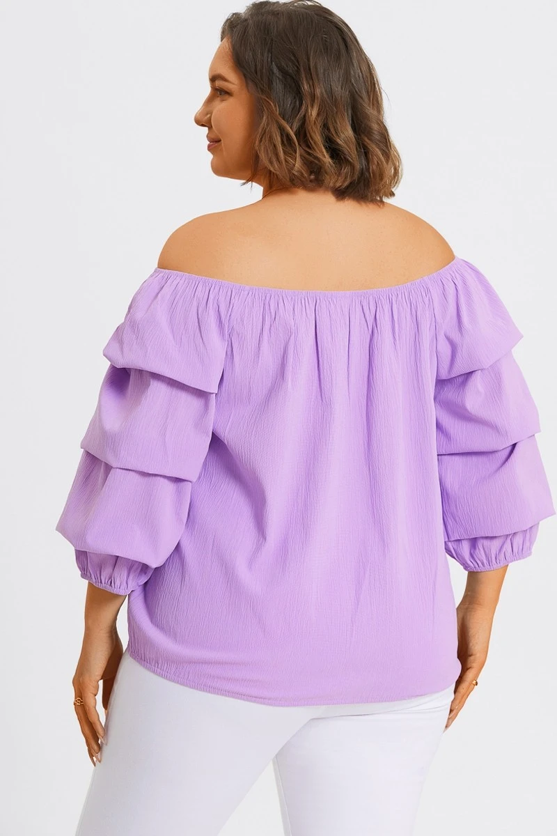 Lavender Off Shoulder Elastic Long Sleeves Top 4 Lavender Off Shoulder Elastic Long Sleeves Top - Image 2