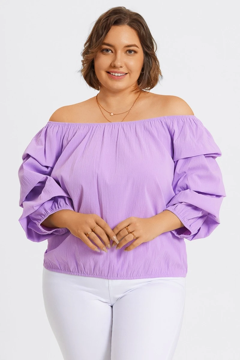 Lavender Off Shoulder Elastic Long Sleeves Top 5 Lavender Off Shoulder Elastic Long Sleeves Top - Image 3