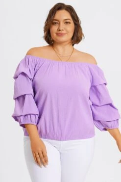 Lavender Off Shoulder Elastic Long Sleeves Top 11 Lavender Off Shoulder Elastic Long Sleeves Top -Maraluxe Swimwear Shop c topbc035001 4