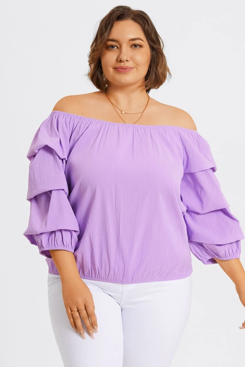 Lavender Off Shoulder Elastic Long Sleeves Top 6 Lavender Off Shoulder Elastic Long Sleeves Top - Image 4