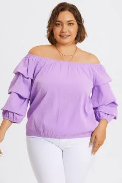 Lavender Off Shoulder Elastic Long Sleeves Top 12 Lavender Off Shoulder Elastic Long Sleeves Top -Maraluxe Swimwear Shop c topbc035001 5