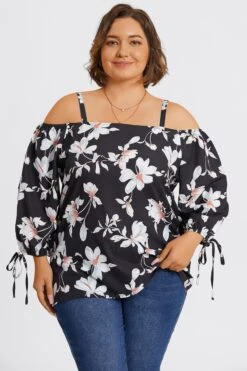 Floral Print Ruffle Knotted Sleeve Cold Shoulder Blouse 10 Floral Print Ruffle Knotted Sleeve Cold Shoulder Blouse -Maraluxe Swimwear Shop c topbc038001 3