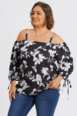 Floral Print Ruffle Knotted Sleeve Cold Shoulder Blouse 11 Floral Print Ruffle Knotted Sleeve Cold Shoulder Blouse -Maraluxe Swimwear Shop c topbc038001 4