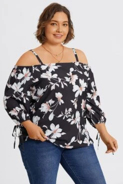 Floral Print Ruffle Knotted Sleeve Cold Shoulder Blouse 12 Floral Print Ruffle Knotted Sleeve Cold Shoulder Blouse -Maraluxe Swimwear Shop c topbc038001 5