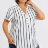 Stripe Crepe De Chine Flutter Short Sleeve Blouse -Maraluxe Swimwear Shop c topbc039001 1