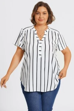 Stripe Crepe De Chine Flutter Short Sleeve Blouse -Maraluxe Swimwear Shop c topbc039001 3