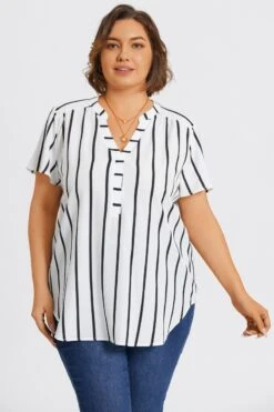 Stripe Crepe De Chine Flutter Short Sleeve Blouse -Maraluxe Swimwear Shop c topbc039001 4