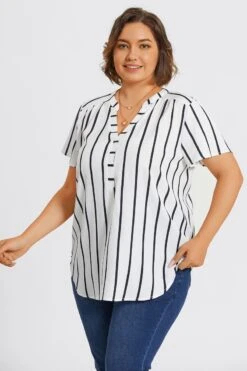 Stripe Crepe De Chine Flutter Short Sleeve Blouse -Maraluxe Swimwear Shop c topbc039001 5