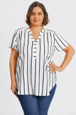 Stripe Crepe De Chine Flutter Short Sleeve Blouse -Maraluxe Swimwear Shop c topbc039001 6